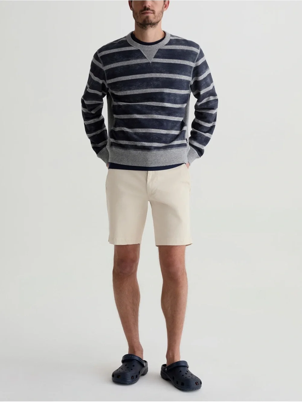 AG Adriano Goldschmied Cream Flat-Front Wanderer Chino Shorts — Size 36